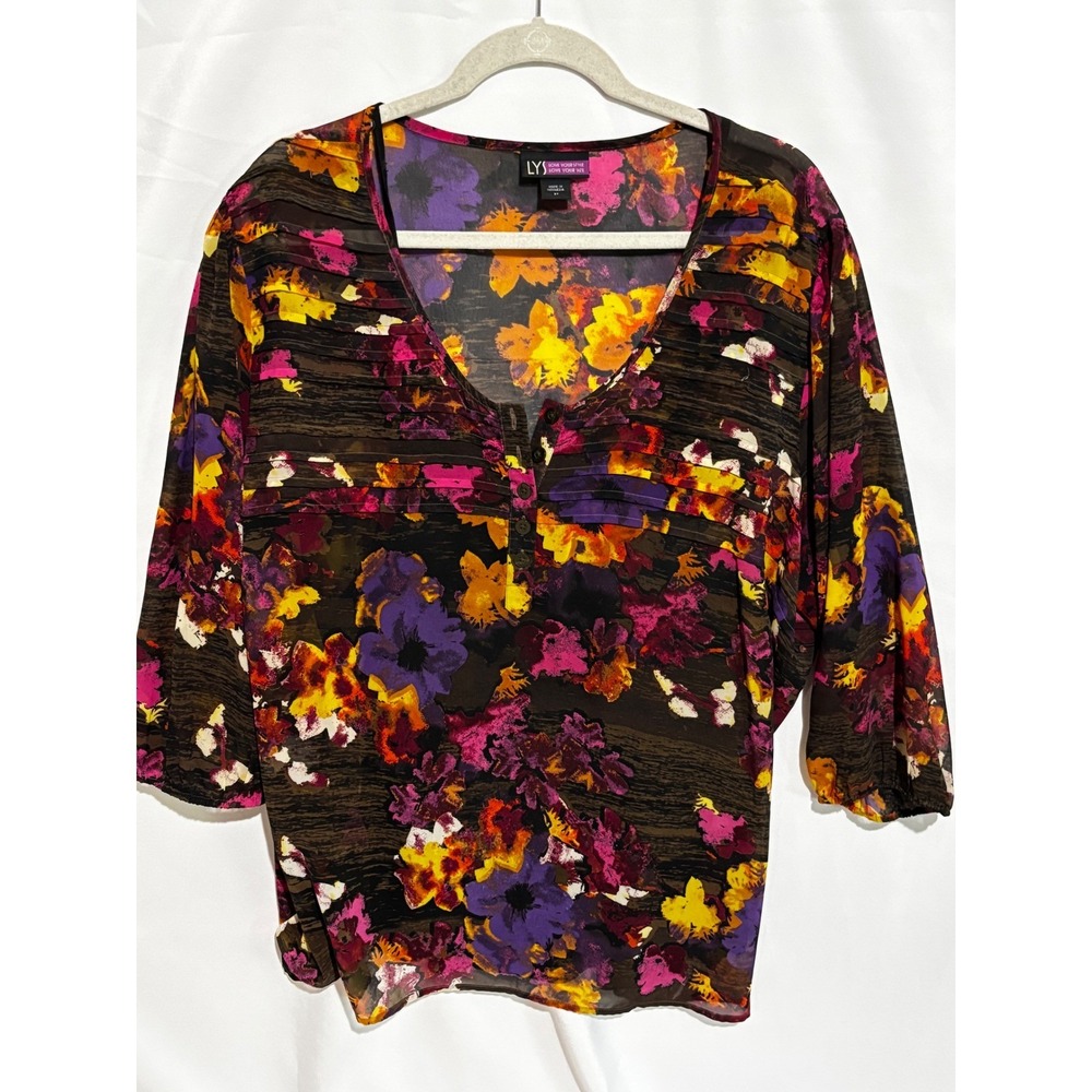 LYS Dark Floral Sheer Top & Camisole 3X Fairy Whimsigoth Career Boho Romantic